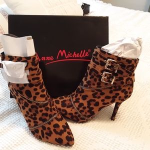 Anne Michelle Leopard Stiletto Ankle Booties